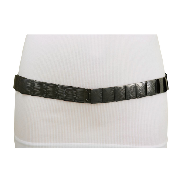 Brand New Women Pewter Black Color Metal Elastic Waistband Skinny Belt Size S M