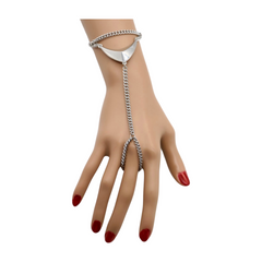 New Women Silver Metal Hand Chain Bracelet Connected Ring Triangle Fashion Jewelry