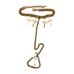 New Women Fashion Jewelry Gold Metal Hand Chain Bracelet Cross Charm Ring Connected