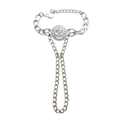 New Women Silver Metal Hand Chain Bracelet Moroccan Style Coin Charm Connected Ring Ethnic Fashion Jewelry