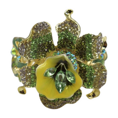 New Women Gold Metal Yellow Green Flowers Cuff Bracelet Fashion Jewelry Bouquet