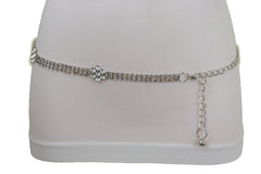 Silver Metal Chain Belt Flower Charm Beads S M L