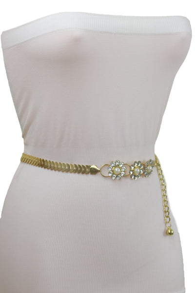 Brand New Women Gold Metal Chain Fashion Belt Flower Charms Adjustable Size S M L