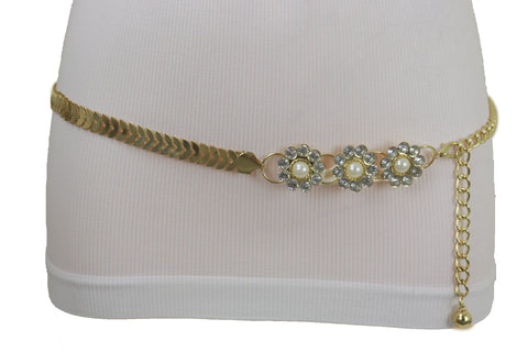 Brand New Women Gold Metal Chain Fashion Belt Flower Charms Adjustable Size S M L