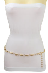 Gold Metal Chain Fashion Belt Spike Horn Charms Fit Size M L XL