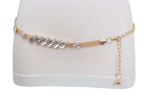 Brand New Women Gold Metal Chain Belt Flower Charms Long Beads Size S M L