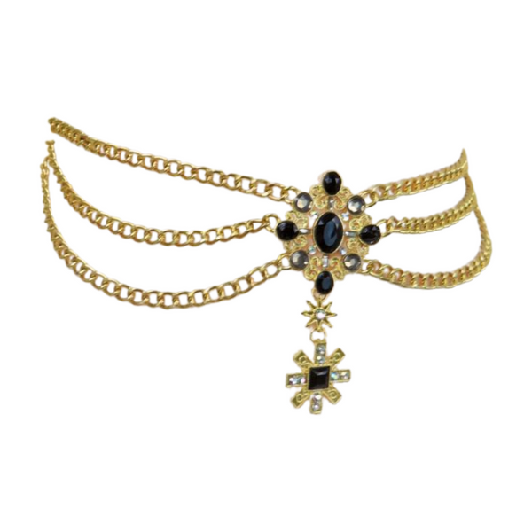 Brand New Women Gold Metal Chain Belt British Black Cross Star Charm S M