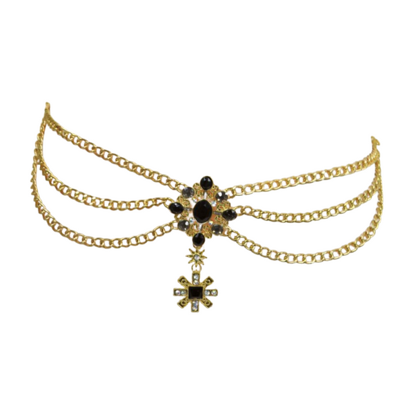 Brand New Women Gold Metal Chain Belt British Black Cross Star Charm S M
