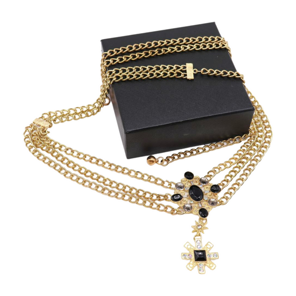 Brand New Women Gold Metal Chain Belt British Black Cross Star Charm S M