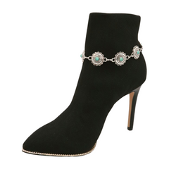Cool Women Ethnic Silver Metal Boot Chain Bracelet Western Shoe Flower Charm Blue