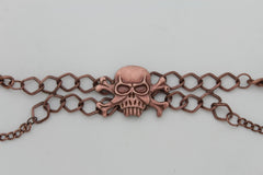 Halloween Fashion Boot Bracelet Antique Gold Metal Chain Shoe Skull Charm Skeleton