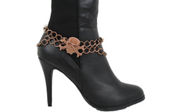 Halloween Fashion Boot Bracelet Antique Gold Metal Chain Shoe Skull Charm Skeleton