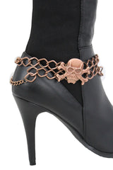 Halloween Fashion Boot Bracelet Antique Gold Metal Chain Shoe Skull Charm Skeleton