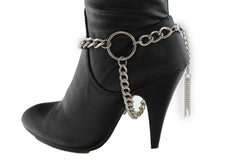 Brand New Women Silver Metal Boot Chain Bracelet Shoe Anklet Ring Circle Under Back Tassel  Charm SET BC133