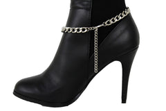Brand New Women Silver Metal Boot Chain Bracelet Shoe Anklet Bling Tear Drop Charm SET BC263