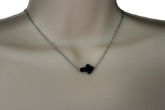 Brand New Women Short Cross Necklace Silver Chain Black Charm Pendant  -   WN43