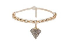 Brand New Women Gold Metal Boot Chain Bracelet Shoe Anklet Bling Diamond Charm SET BC225