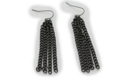 Brand New Women Pewter Black Long Body Chain Necklace Tassel Earrings  -   WN39
