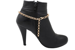 Brand New Women Gold Metal Boot Chain Bracelet Shoe Anklet Bling Diamond Charm SET BC225