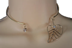 Brand New Gold Tone Half Collar Leaf Women Necklace and Stud Earring Set WN66