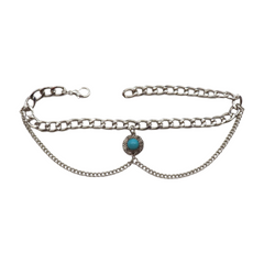 Brand New Women Silver Metal Boot Chain Bracelet Shoe Anklet Turquoise Blue Coin Ethnic Charm SET BC131