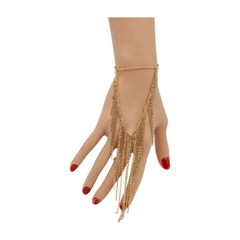 Women Gold Metal Hand Chain Bracelet Multi Strands