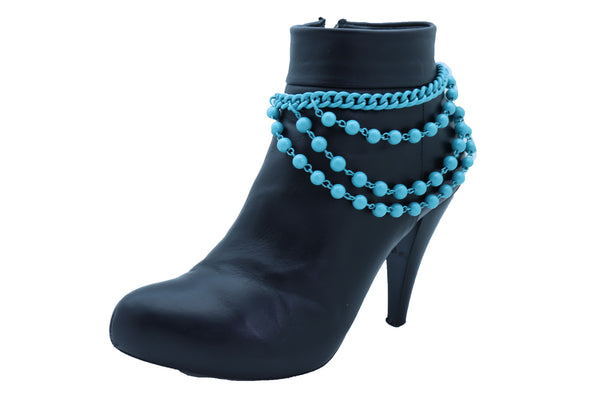 Brand New Women Turquoise Blue Metal Chain Boot Bracelet Anklet Shoe Balls Charm Jewelry