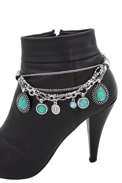 Brand New Women Silver Metal Chain Boot Bracelet Anklet Shoe Butterfly Charm Red