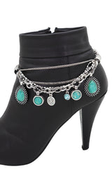 Silver Metal Chain Boot Bracelet Anklet Shoe Butterfly Charm Red