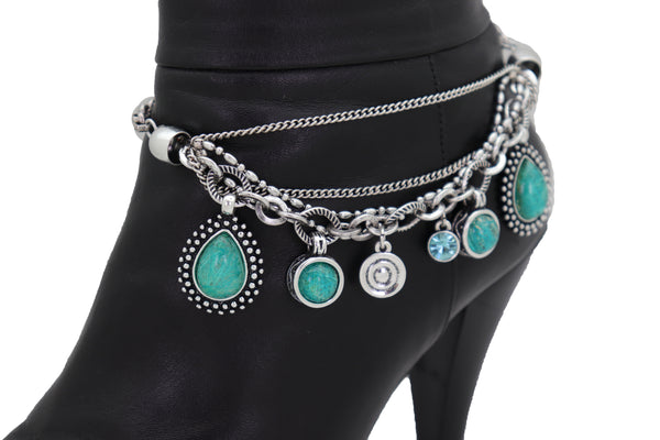 Brand New Women Silver Metal Chain Boot Bracelet Anklet Shoe Butterfly Charm Red