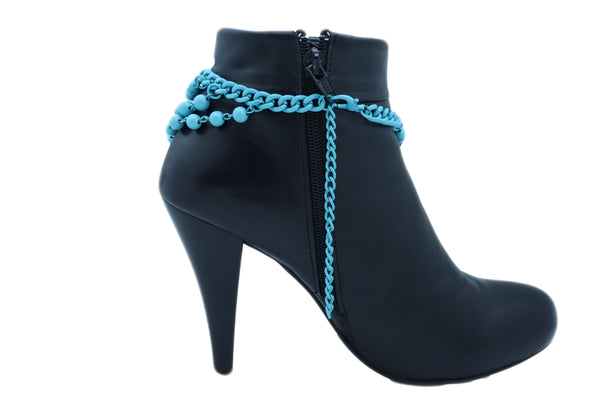 Brand New Women Turquoise Blue Metal Chain Boot Bracelet Anklet Shoe Balls Charm Jewelry