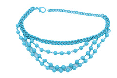 Women Turquoise Light Blue Metal Chain Boot Bracelet Anklet Shoe Balls Charm Jewelry