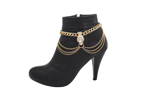 Brand New Women Gold Metal Chain Boot Bracelet Anklet Fancy Shoe Bling Snake Charm Waves