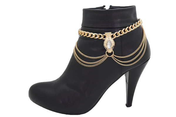 Brand New Women Gold Metal Chain Boot Bracelet Anklet Fancy Shoe Bling Snake Charm Waves