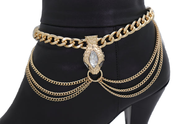 Brand New Women Gold Metal Chain Boot Bracelet Anklet Fancy Shoe Bling Snake Charm Waves