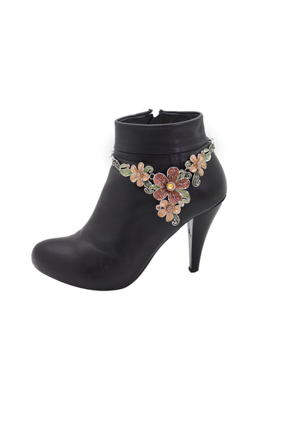 Brand New Women Silver Metal Chain Western Boot Bracelet Shoe Bling Flower Charm Anklet
