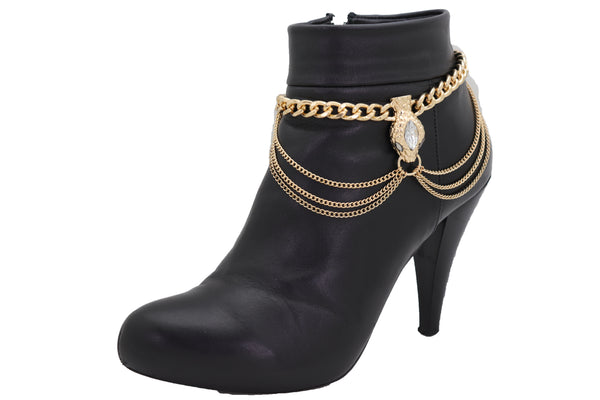 Brand New Women Gold Metal Chain Boot Bracelet Anklet Fancy Shoe Bling Snake Charm Waves