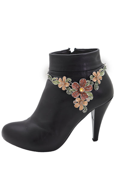 Brand New Women Silver Metal Chain Western Boot Bracelet Shoe Bling Flower Charm Anklet