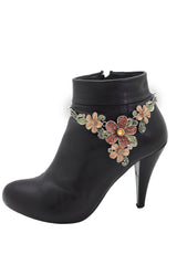 Silver Metal Chain Western Boot Bracelet Shoe Bling Flower Charm Anklet