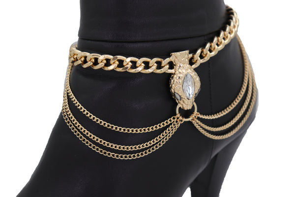 Brand New Women Gold Metal Chain Boot Bracelet Anklet Fancy Shoe Bling Snake Charm Waves