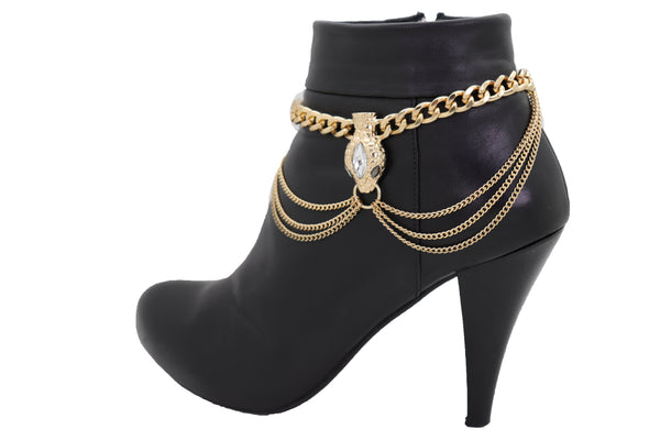 Brand New Women Gold Metal Chain Boot Bracelet Anklet Fancy Shoe Bling Snake Charm Waves