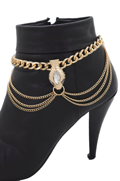 Brand New Women Gold Metal Chain Boot Bracelet Anklet Fancy Shoe Bling Snake Charm Waves