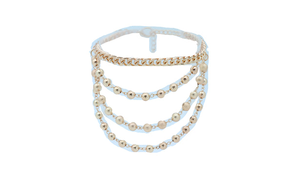 Women Gold Metal Western Boot Chain Bracelet Anklet Shoe Bling Waves Balls Charm One Size