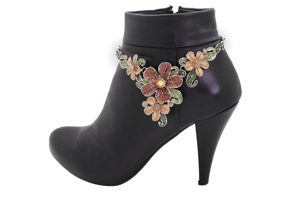 Brand New Women Silver Metal Chain Western Boot Bracelet Shoe Bling Flower Charm Anklet
