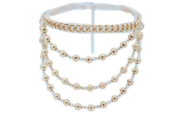Women Gold Metal Western Boot Chain Bracelet Anklet Shoe Bling Waves Balls Charm One Size