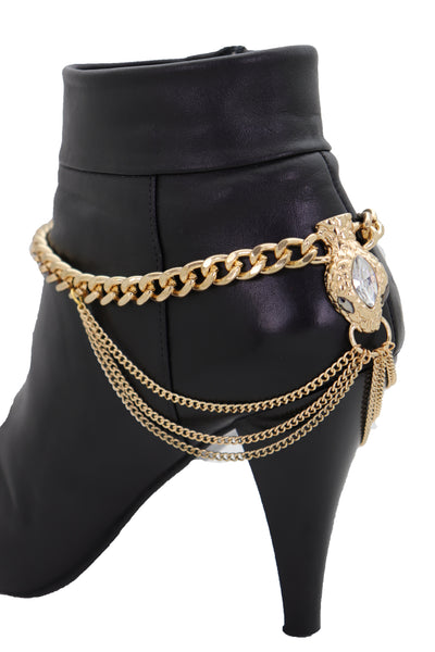 Brand New Women Gold Metal Chain Boot Bracelet Anklet Fancy Shoe Bling Snake Charm Waves