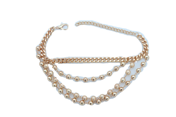 Women Gold Metal Western Boot Chain Bracelet Anklet Shoe Bling Waves Balls Charm One Size
