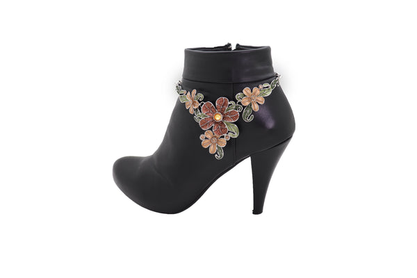 Brand New Women Silver Metal Chain Western Boot Bracelet Shoe Bling Flower Charm Anklet