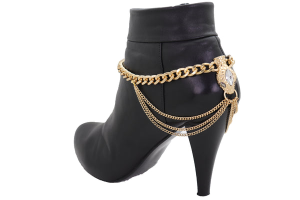 Brand New Women Gold Metal Chain Boot Bracelet Anklet Fancy Shoe Bling Snake Charm Waves
