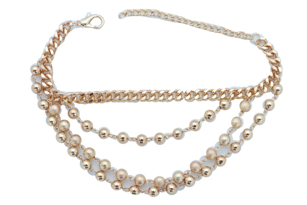 Women Gold Metal Western Boot Chain Bracelet Anklet Shoe Bling Waves Balls Charm One Size